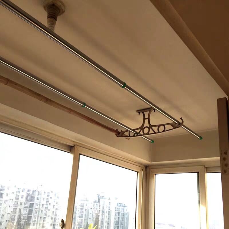 上海晾衣杆伸缩杆加厚晾衣杆阳台顶装挂衣杆室外凉衣杆晒衣杆2根4米