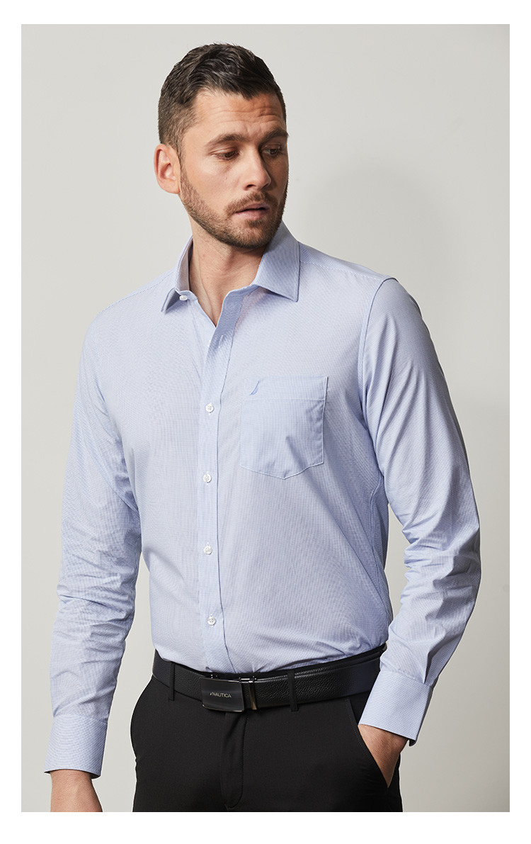 诺帝卡nauticatailored新品格纹衬衫男士长袖经典款简约修身商务正装