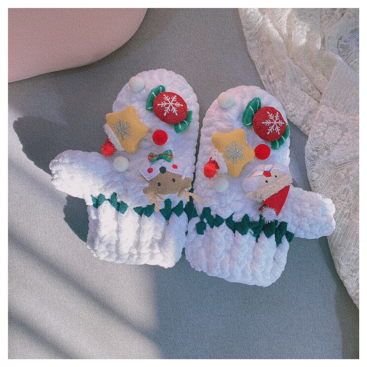 卡通可爱圣诞礼物手工编织手套diy材料包自制手织秋冬保暖送女友fish