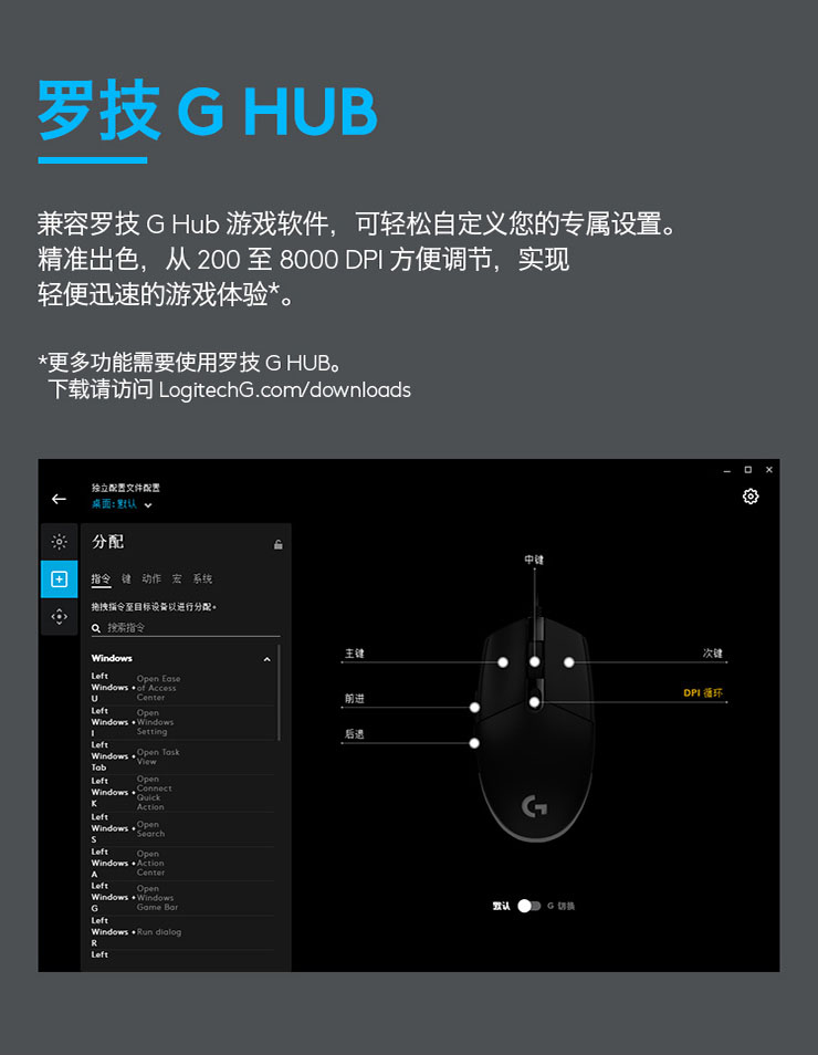 羅技g102有線遊戲鼠標6000dpi單位件