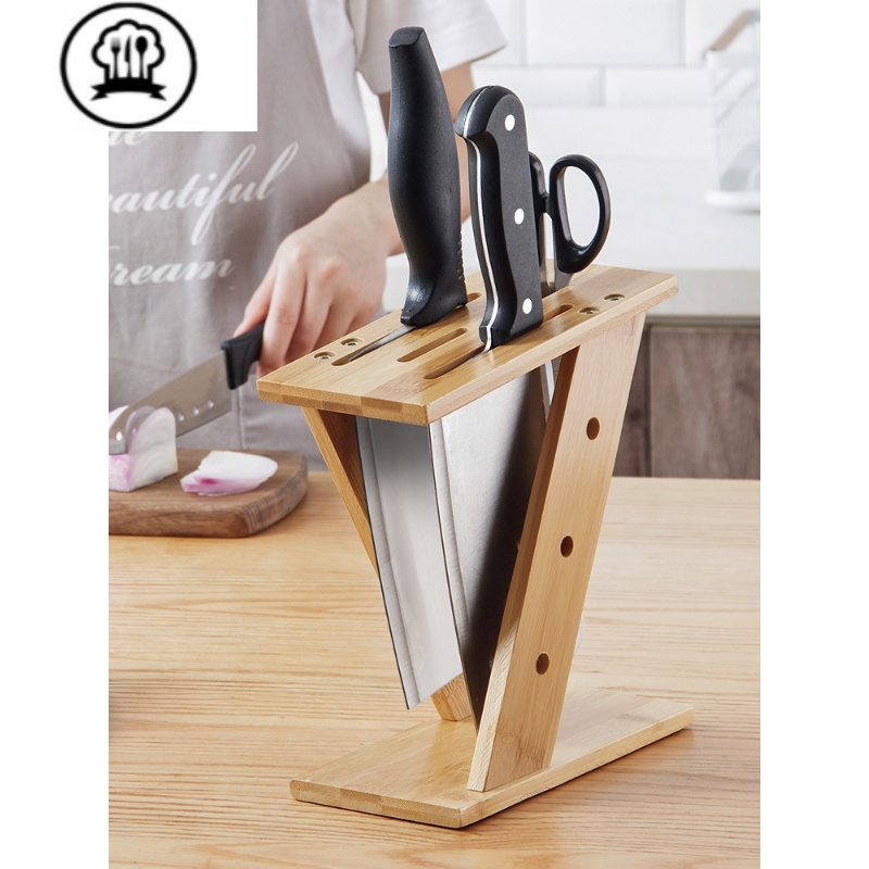 敬平 多功能楠竹交叉菜刀架 简易家用刀具用品置物架厨房插刀架 楠竹