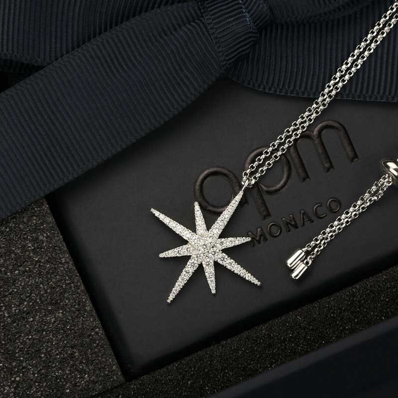 apmmonaco流星项链女六芒星银吊坠星星锁骨链925银女士送恋人ap9606ox