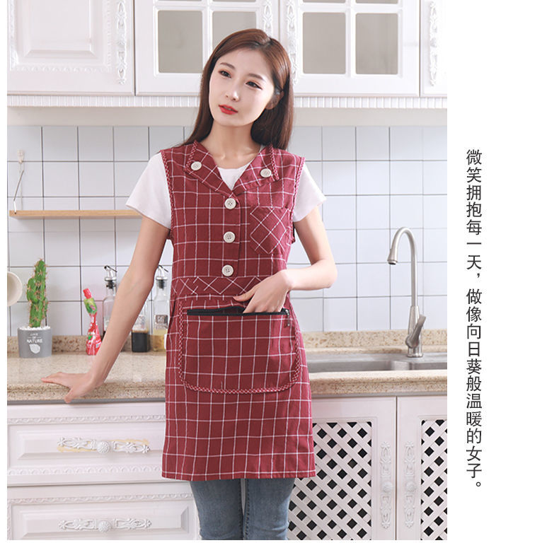 围裙新款女式拉链兜翻领厨房家用上班洋气工作服新疆棉质干活坎肩格子