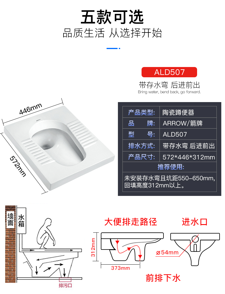 自营超级新品 箭牌(arrow)蹲便器套装防臭家用大便池蹲坑蹲厕所洗手间