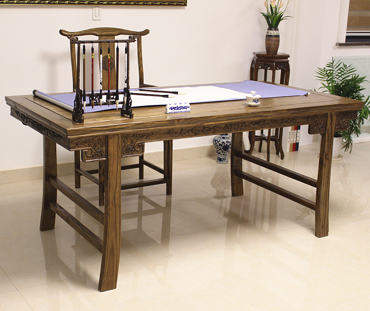 逸家伴侣中式书法桌实木书房家具榆木仿古画案书画桌写字台办公桌椅