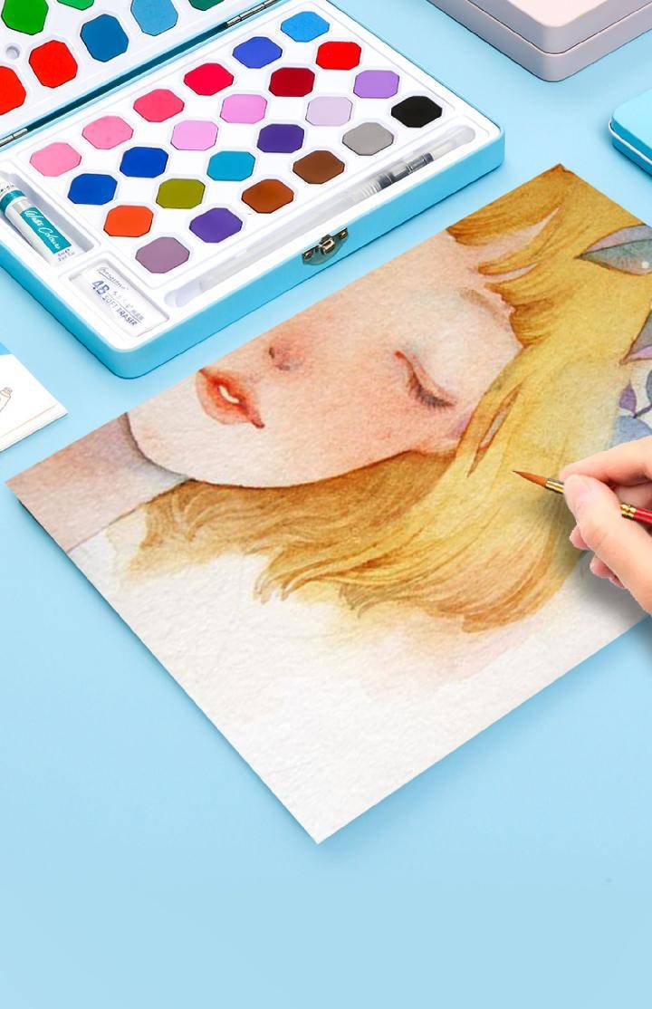 固体水彩颜料48色新款水彩画画颜料水彩绘画套装分装水彩32色珠光组合