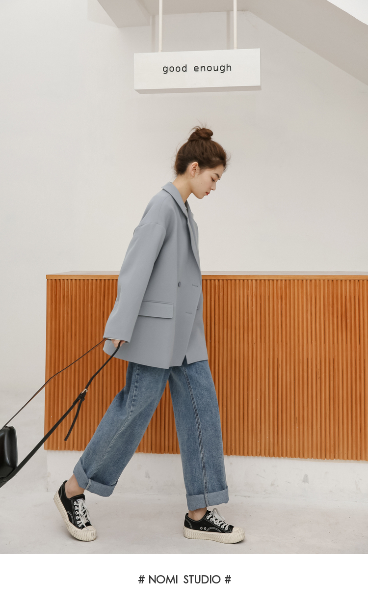 小夜曲气质西装外套女小个子灰蓝色西服休闲黑色上衣2020春暖青汇