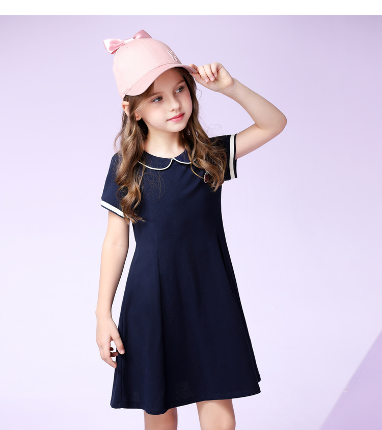 安奈儿童装女童连衣裙短袖学院风裙衣夏装新款洋气运动裙子潮