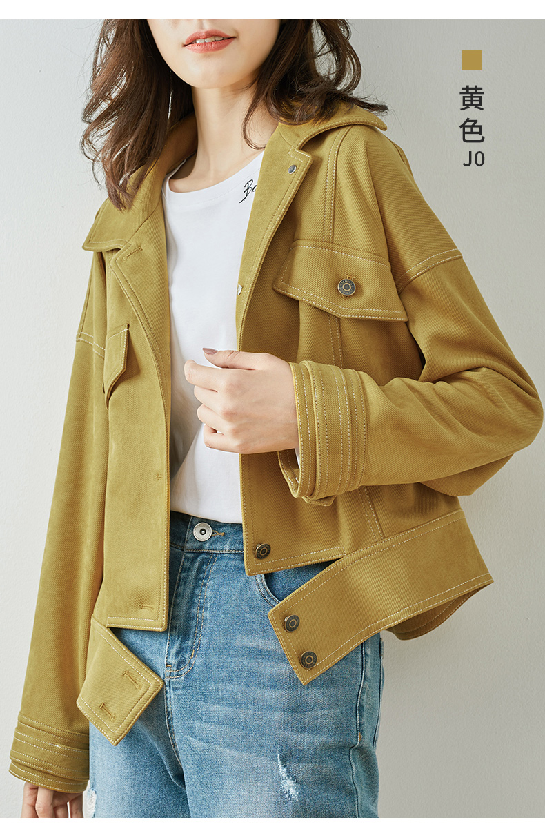 娅丽达女装2019秋季新款短款外套女休闲宽松纯色polo领女士上衣i7508