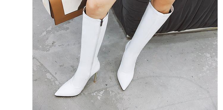 热卖白色漆皮高筒靴女性感细跟尖头10cm超高跟表演跳舞靴春秋单靴子潮
