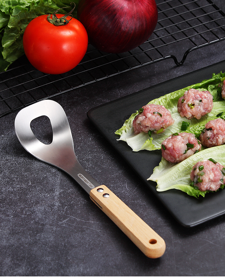 304不锈钢丸子制作器厨房家用做肉丸勺子鱼丸虾滑挖肉勺丸子神器花梨