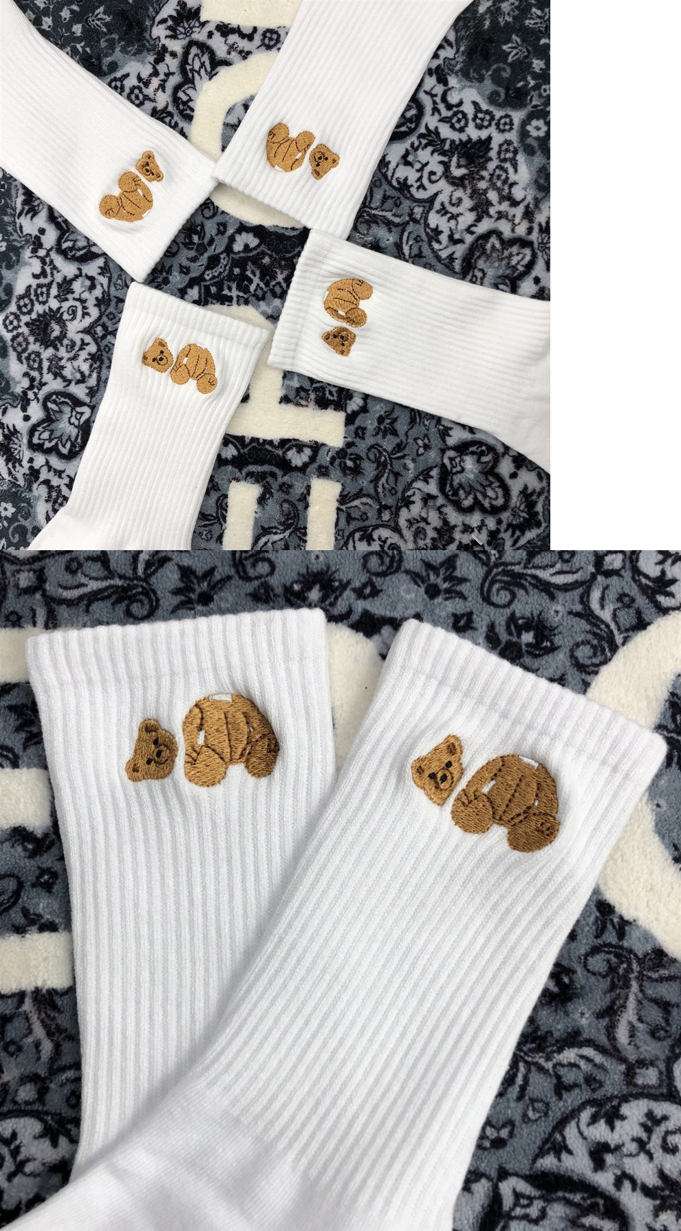 palm棕榈树天使angle断头小熊刺绣袜子女棉运动中筒潮袜 fish basket