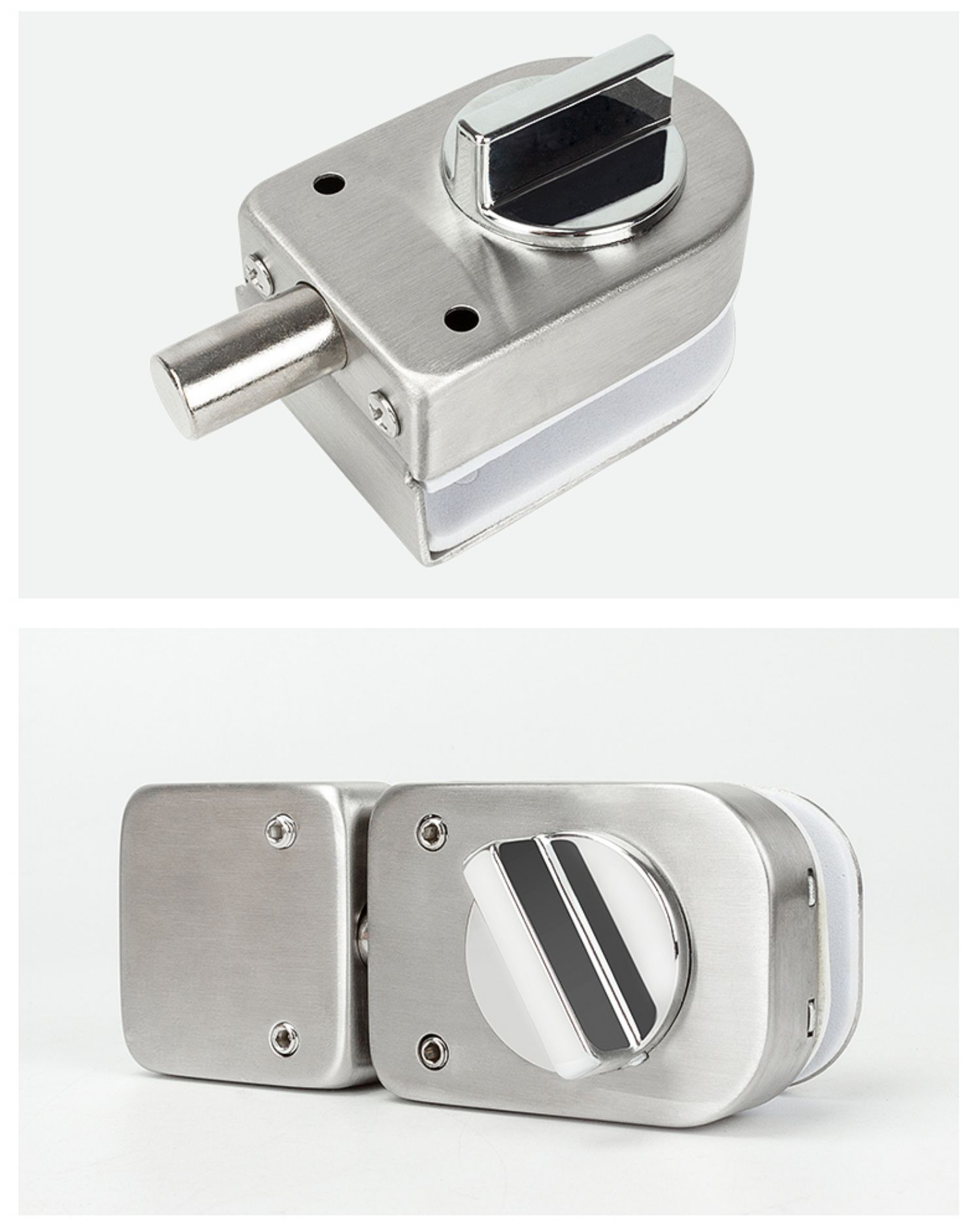 jing ping不锈钢免开孔双门无框推拉门玻璃门锁通用地锁门插销锁