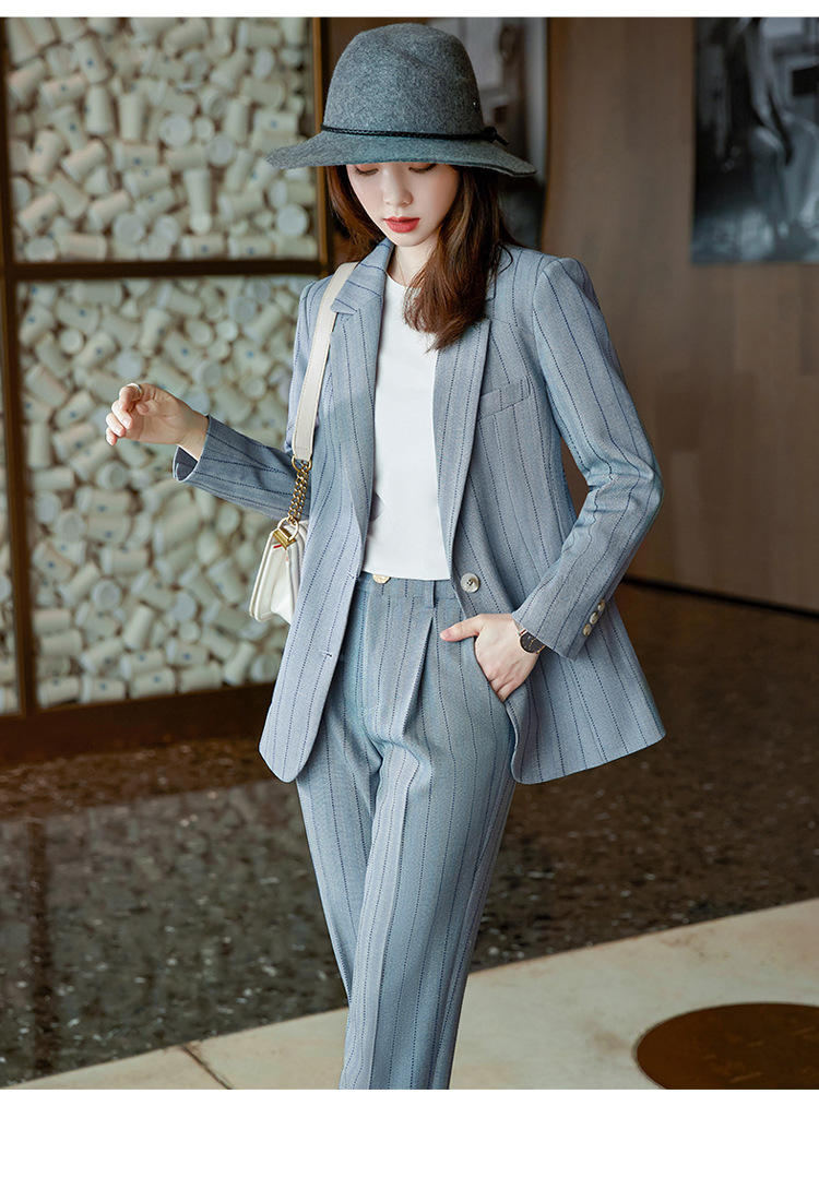 女先生女士西装 职业条纹西装外套女2021秋装新款韩版修身小个子气质