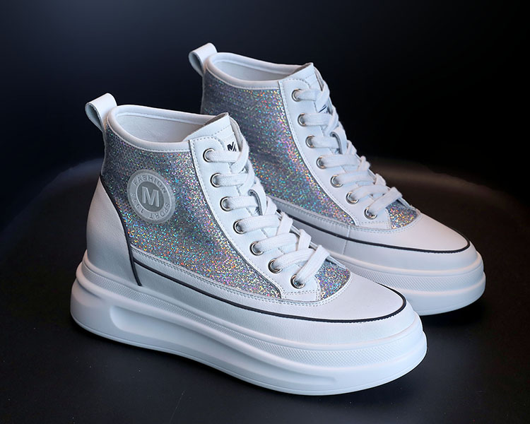 ideamini厚底松糕鞋韩版皮亮片时尚洋气百搭字母m内增高6cm休闲高帮鞋