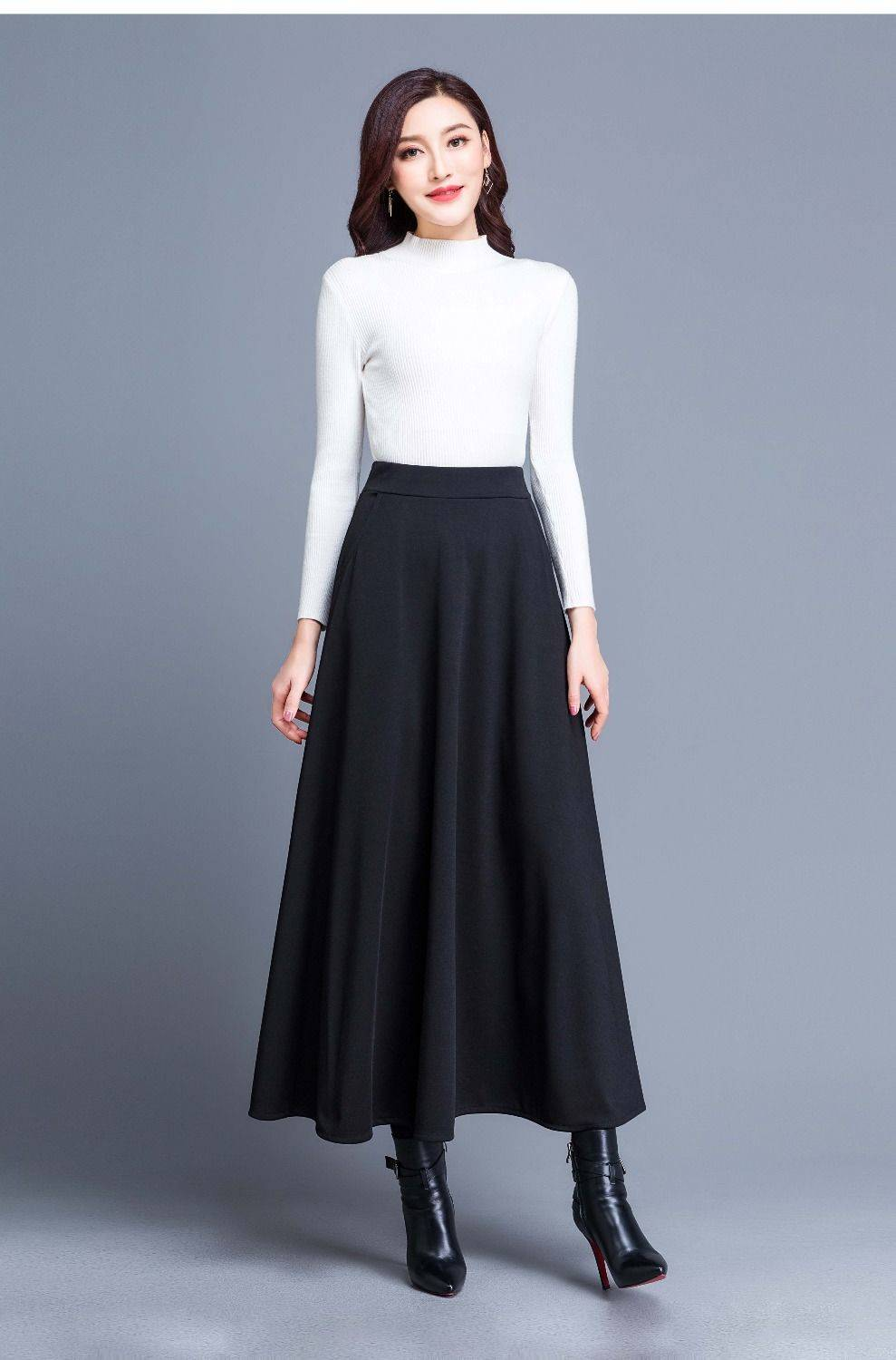 热卖加厚松紧腰半身裙长裙高腰显瘦大摆裙女百搭大码中长款裙子