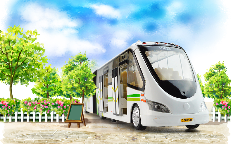 彩珀双节巴士合金车模型玩具旅游巴士大巴校车玩具男孩儿童礼物天蓝色