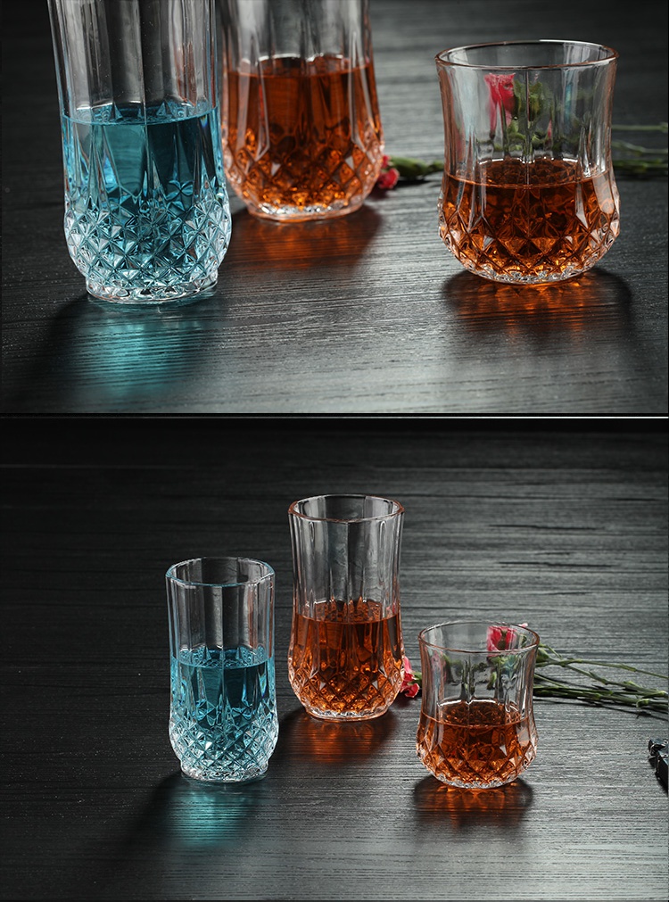 超级新品 钻石玻璃杯威士忌杯啤酒杯烈酒洋酒杯无色透明六只装 【6只