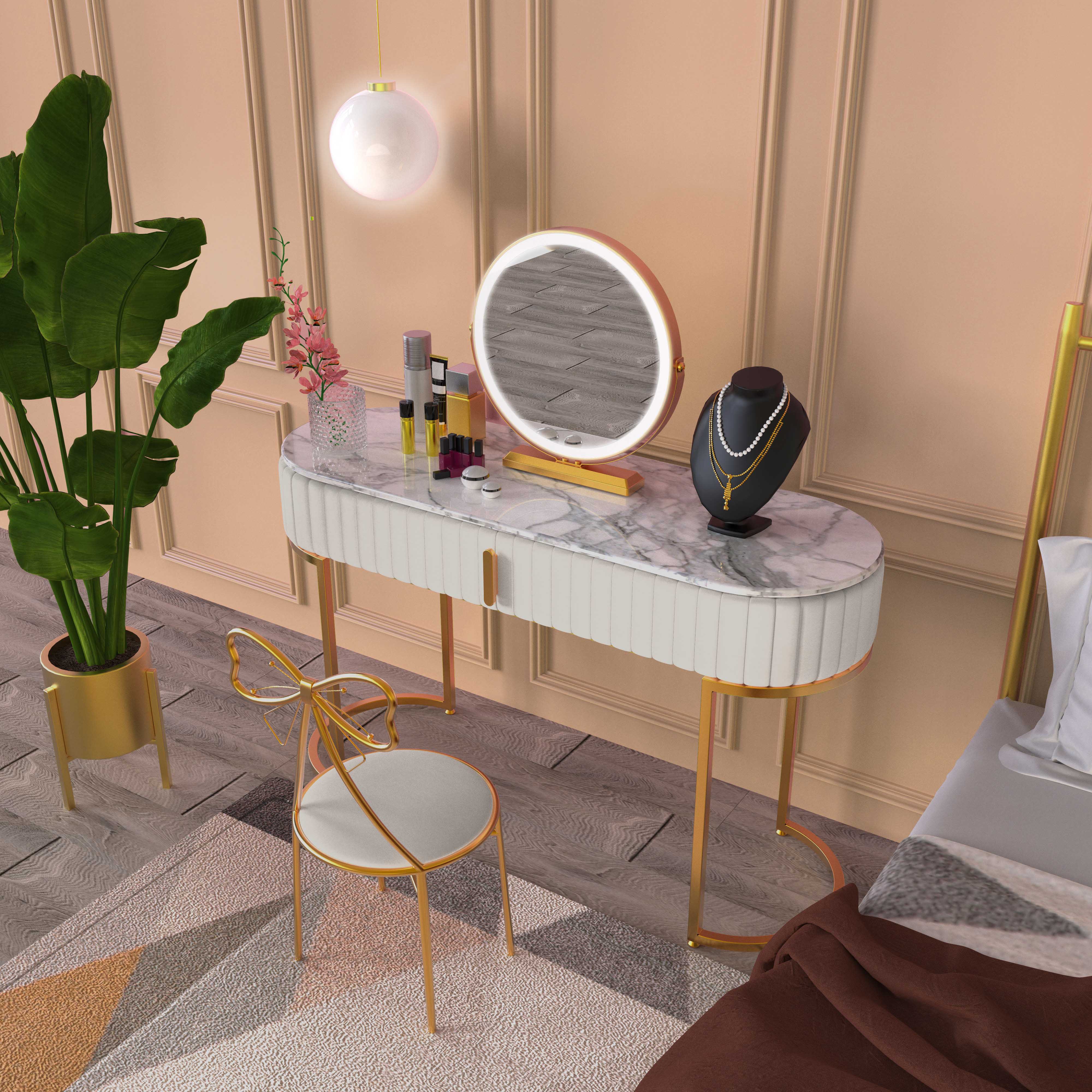 寻木匠梳妆台婚妆新款简约北欧in风铁艺镜子轻奢网红化妆柜带灯大容量