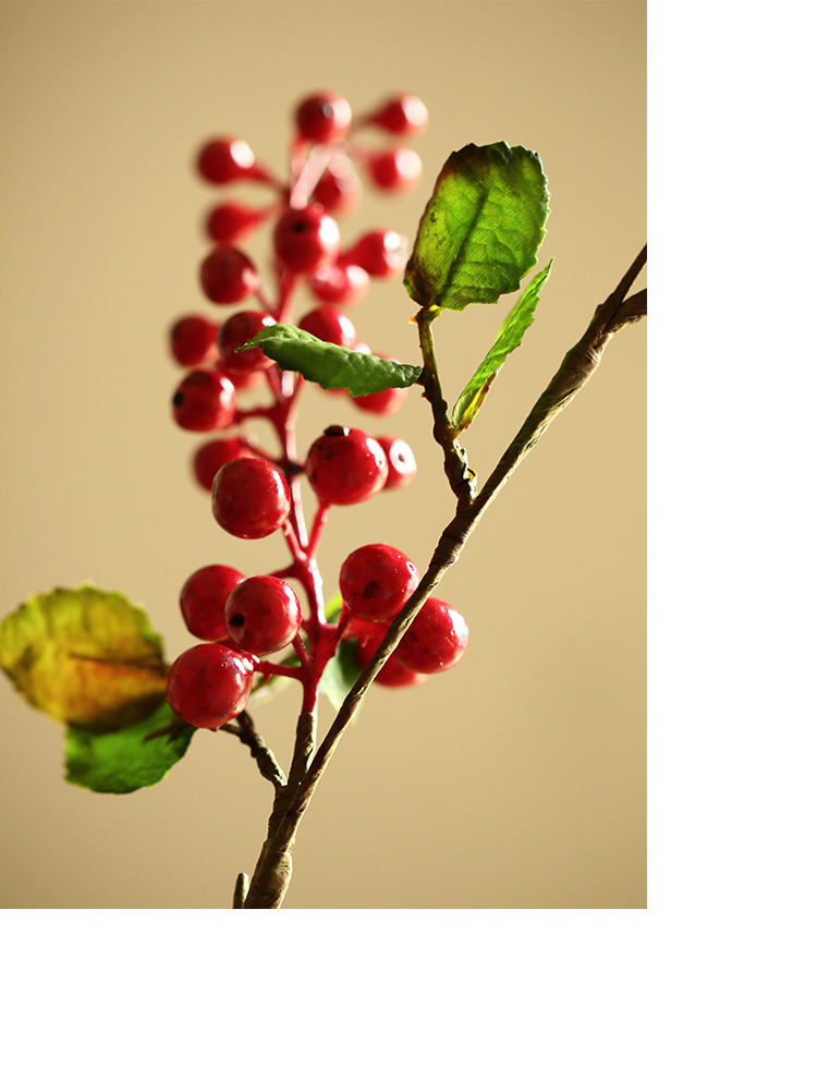 蓝莓仿真植物 高枝子果树枝浆果 手感胶仿真花装饰材料 青果矮枝5叉