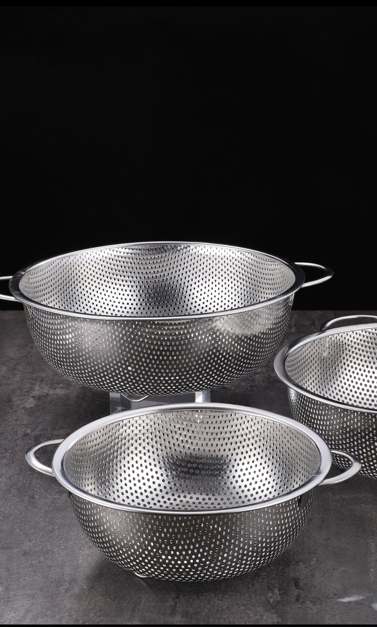 haoyangdao加厚304不锈钢双耳漏盆 家用洗米筛洗菜篮厨房淘米盆水果篮