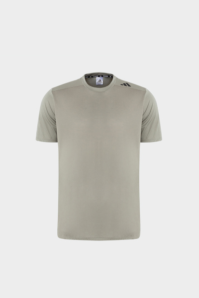 adidas 纯色运动修身健身短袖T恤 男款 卵石银灰 IB9091