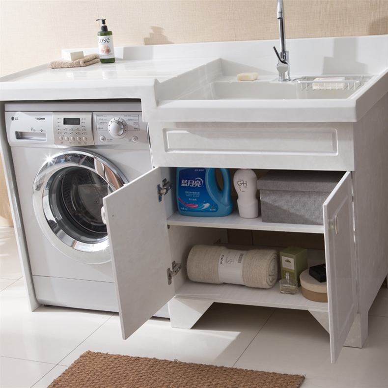 全石材整体金刚石阳台洗衣柜石英石台面带搓衣板玉石滚筒洗衣机池 1.