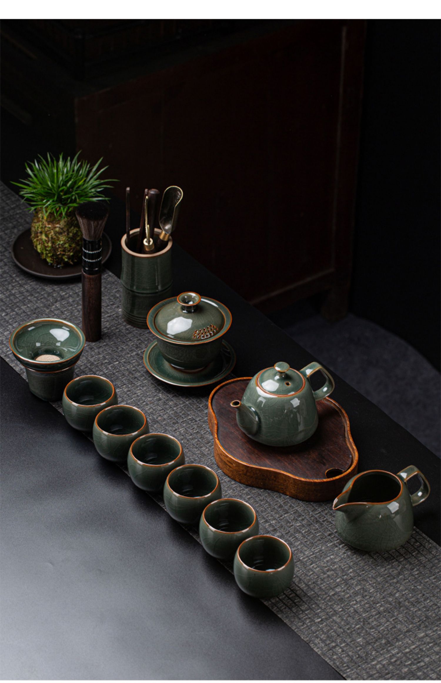 haoyangdao哥窑茶具套装家用功夫茶杯中式轻奢办公室会客泡茶盘陶瓷