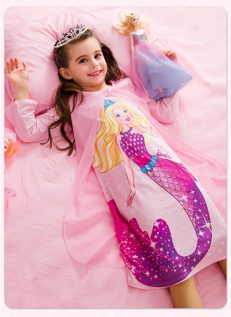 春秋美人鱼公主儿童睡衣女纯棉家居服小女孩连体女童长睡裙 美人鱼