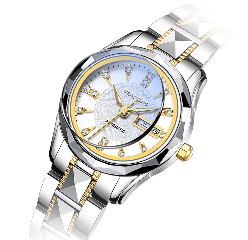 威顿veadons机械表手表女士时尚潮流简约防水夜光双历女士手表全自动