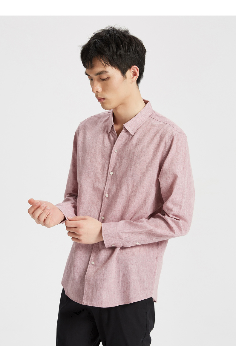 9】mecity男装亚麻亲肤轻薄夏季花纱长袖衬衫男士商务休闲衬衣男