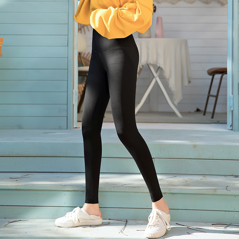 鸭鸭女士夏季新款提臀收腹芭比裤黑色高腰弹力九分裤