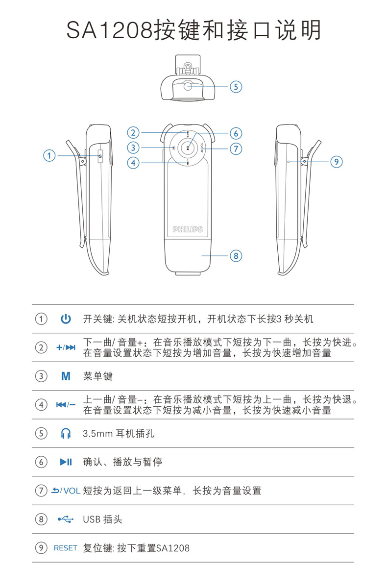 飞利浦(philips)sa1208mp3音乐播放器英语听力随身听学生版男女小型