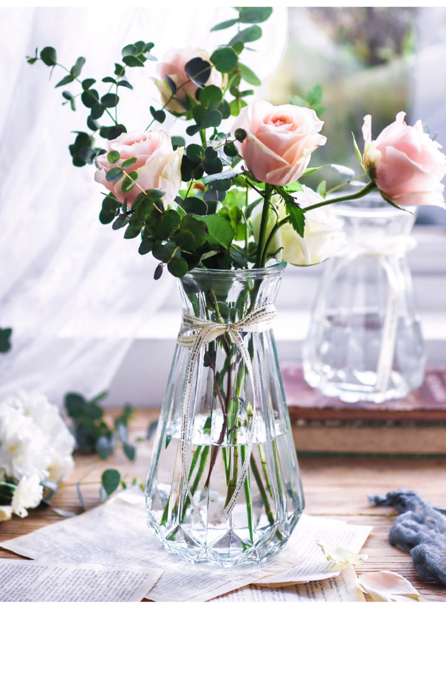 花瓶玻璃透明客厅插花北欧水培富贵竹现代简约干花瓶子水养绿萝大三维