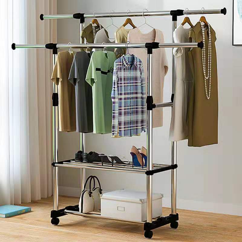 晾衣架落地可移动晾衣架室内阳台升降挂衣架简易伸缩不锈钢晾衣架