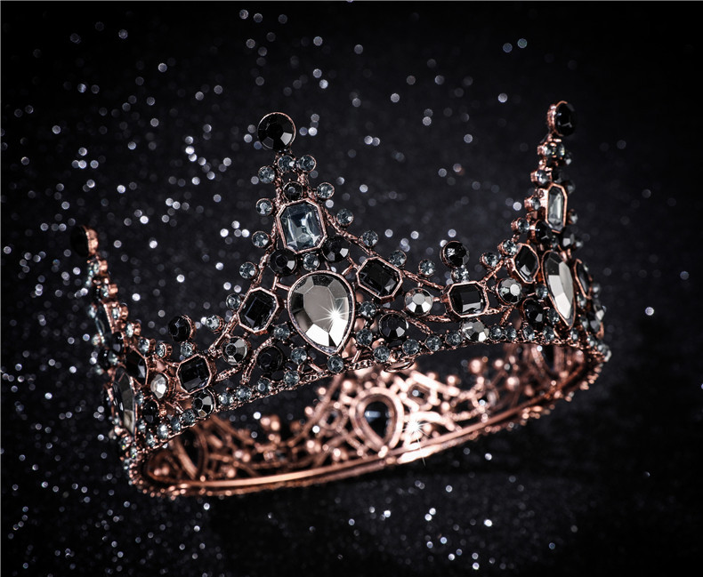 迪鲁奥(diluao)儿童皇冠头饰公主女童王冠水晶箍小孩生日蛋糕黑色圆冠