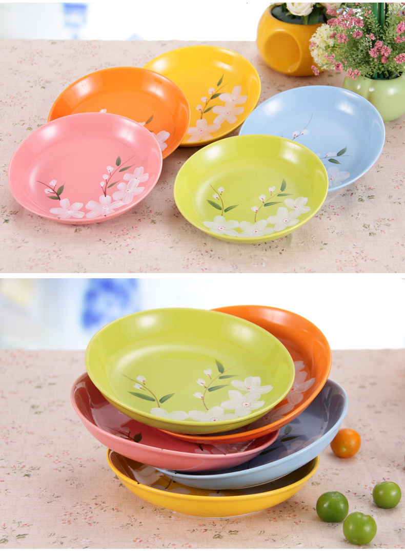 彩色盘子陶瓷菜盘子家用8吋饭盘创意陶瓷汤盘深盘日式平盘圆形盘
