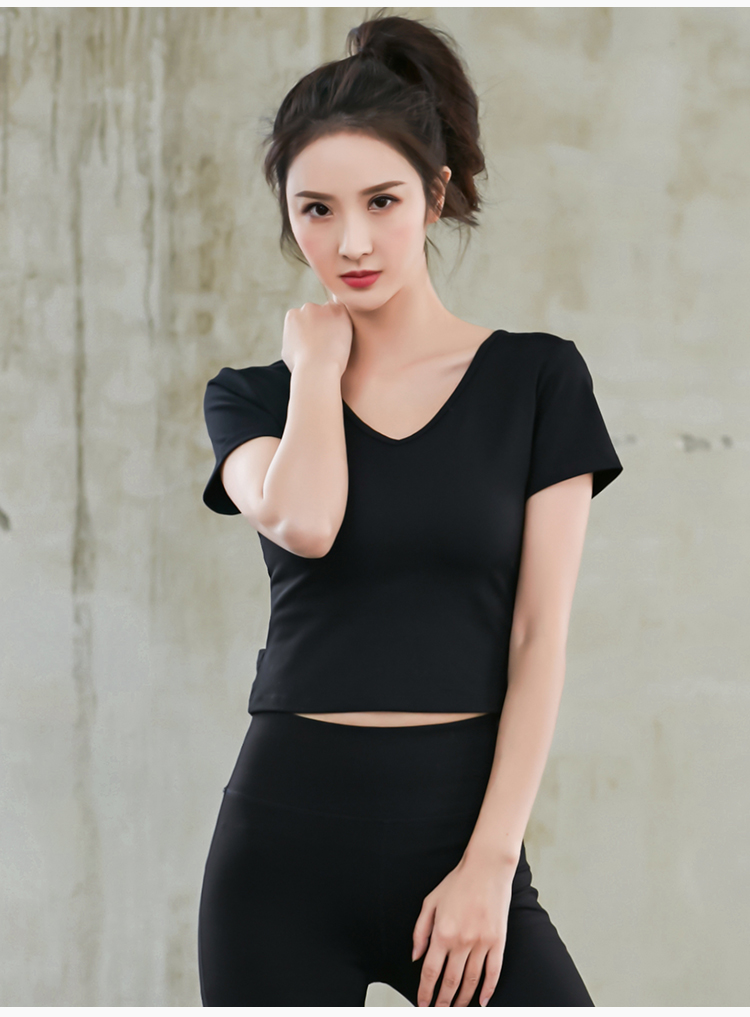 瑜伽服女上衣短袖健身普拉提衣服上身含胸垫专业高端时尚气质夏天