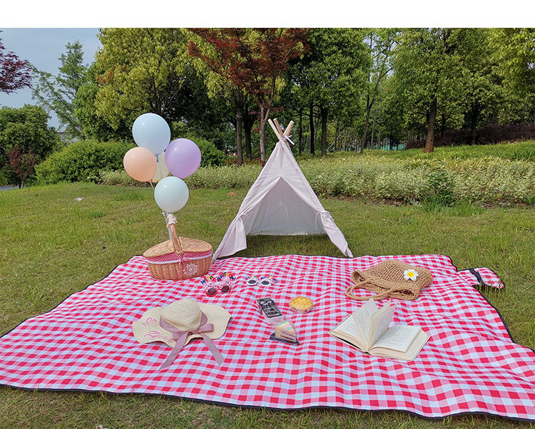 格子野餐垫子野餐布春游用品郊游户外地垫防水草坪防潮垫休闲沙滩红色