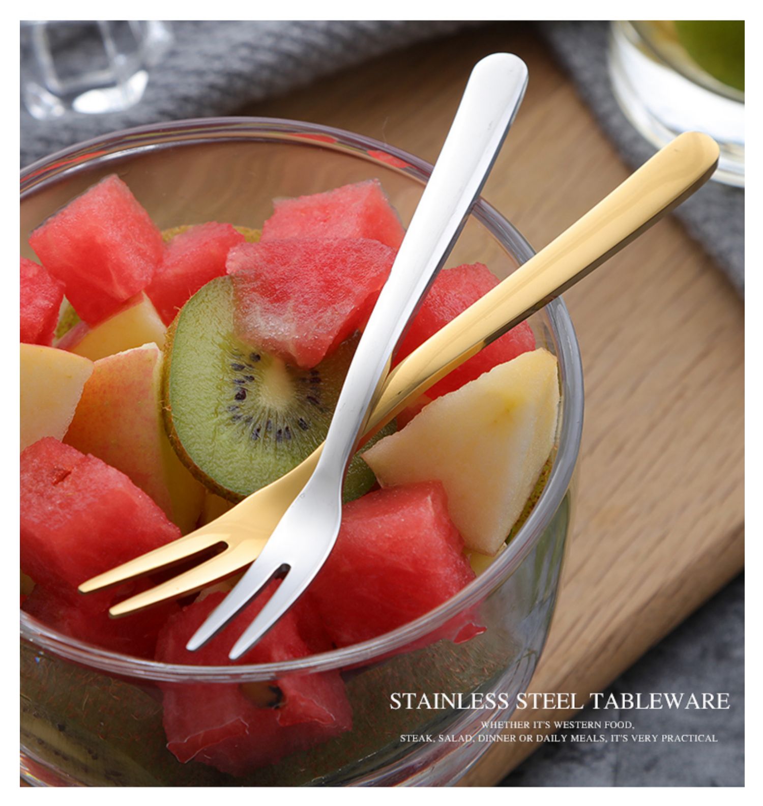 水果叉子套装304不锈钢水果签北欧家用创意蛋糕甜品小叉子六支装三维