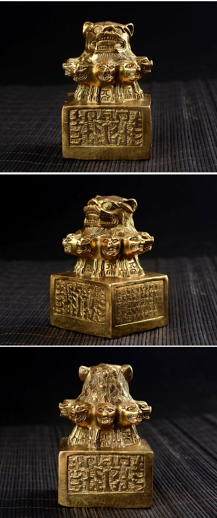 lanqin风水铜狮子印章摆件九头狮子风水印章工艺品摆设