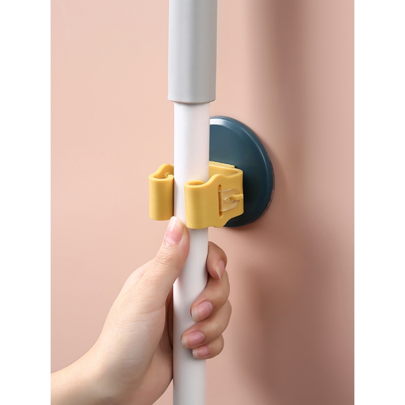 挂拖把挂钩神器免打孔地拖夹打孔拖布架免墩布托把卫生间夹子扫把 黄