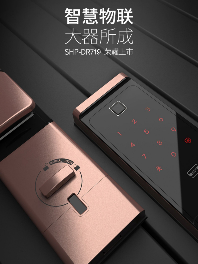 韩国原装进口三星指纹密码锁电子门锁shpdr719铂金色高端锁具智能密码