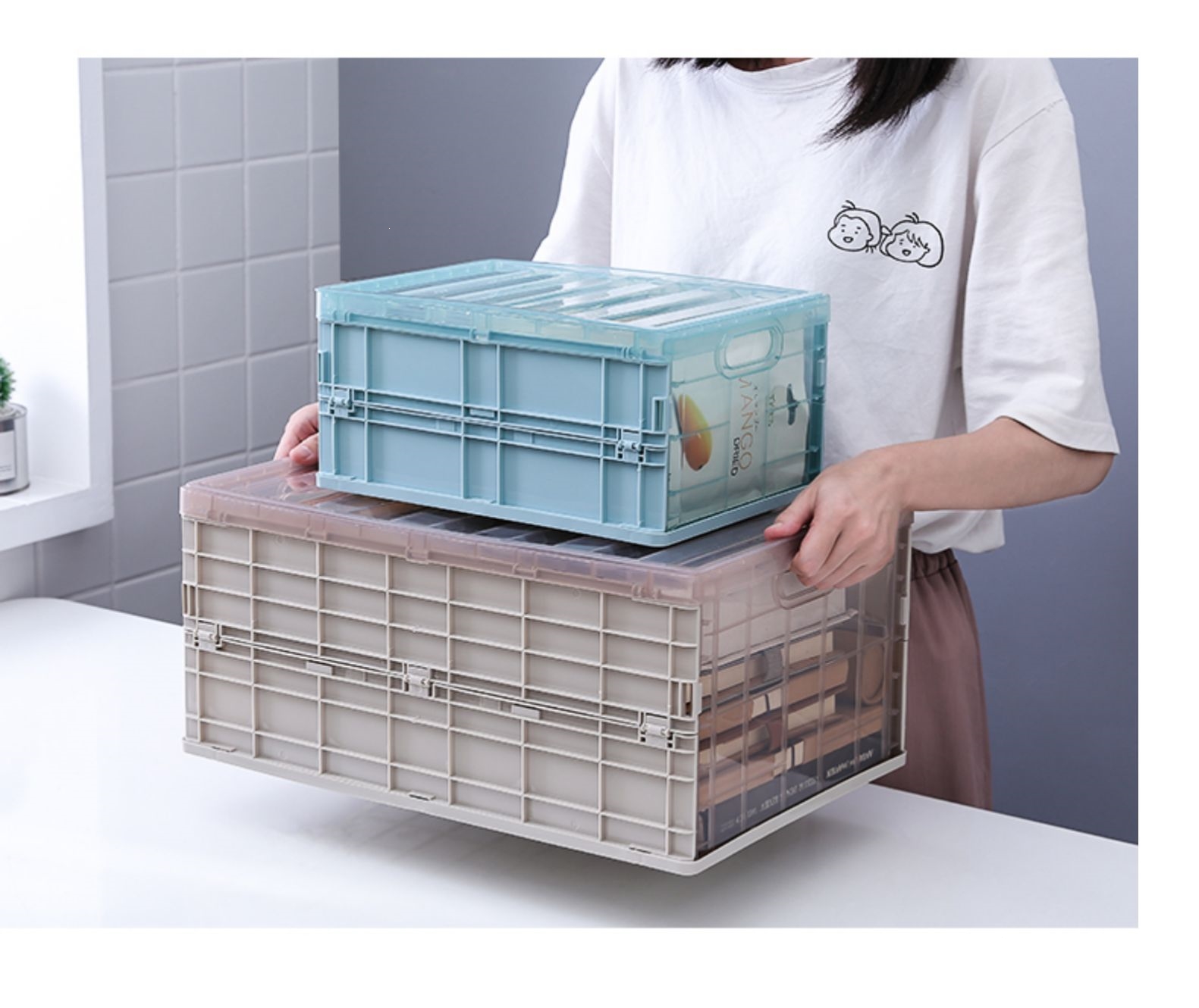 可折叠收纳箱书箱子透明学生书籍法耐fanai高中教室装书本收纳盒塑料