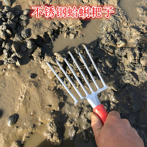 定做 不锈钢蛤蜊耙子沙滩挖蛤贝壳海鲜蛏子蚬子螺赶海工具小耙子 小