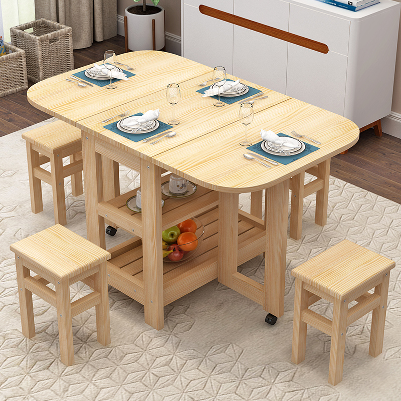 逸家伴侣全实木折叠餐桌家用吃饭桌四方桌简约伸缩木桌凳子可收纳小