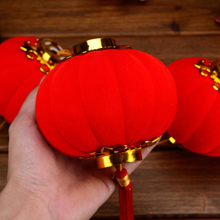 约巢家居 植绒小灯笼挂饰 喜庆大红灯笼春节元宵元旦年货串结婚庆装饰
