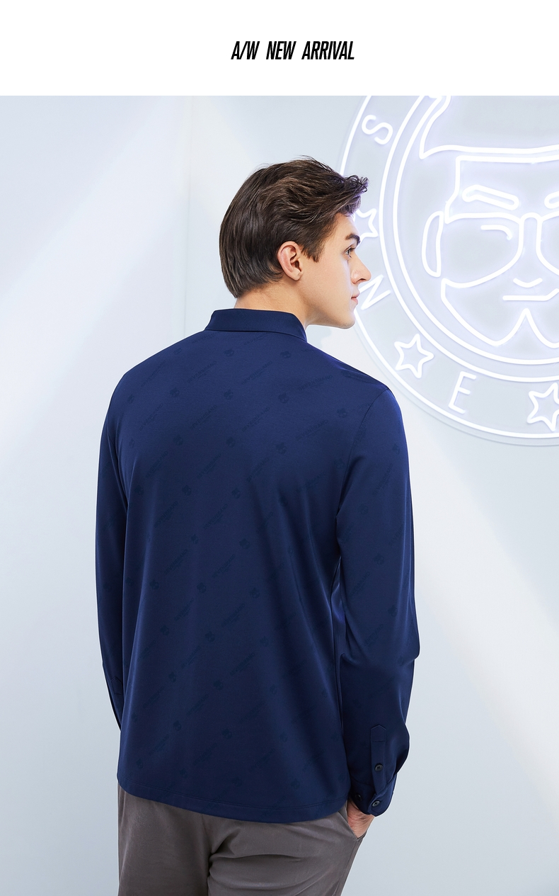 【柒先生系列】柒牌polo衫男商务通勤休闲保暖翻领印花长袖t恤衫