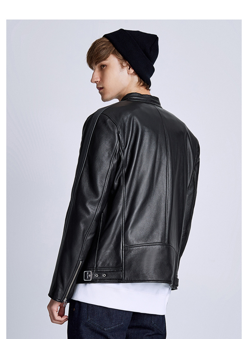 马克华菲皮衣男2018冬季新款修身山羊皮革拼接棒球领真皮棉衣外套