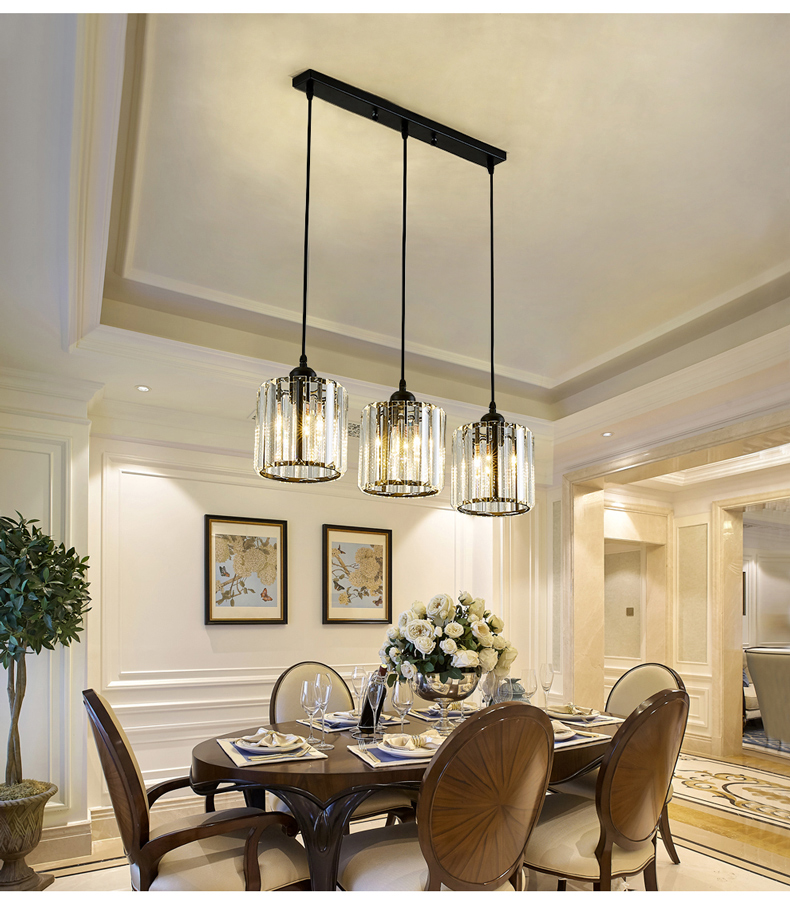 轻奢餐厅灯水晶吊灯三头长方形餐桌饭厅单头复式楼梯吧台简约现代唐晶